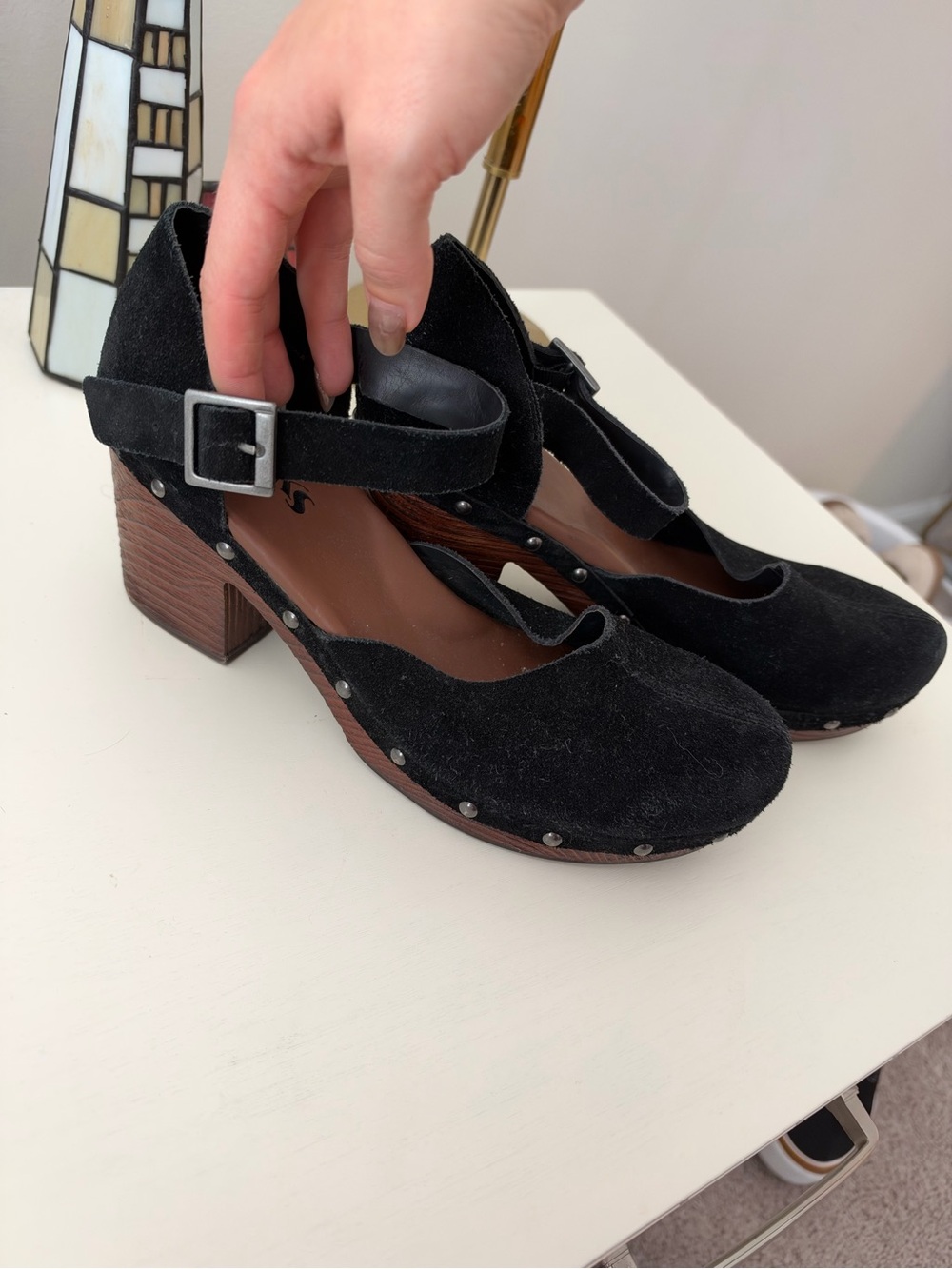 Kork’s Black Suede Heel Clogs
